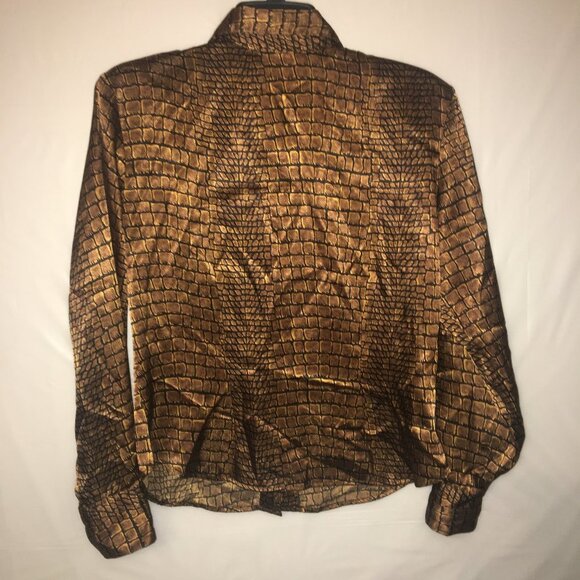 Tess Ladies' LS Blouse Snakeskin Print Brown Copper Black Size 6 - Picture 7 of 11